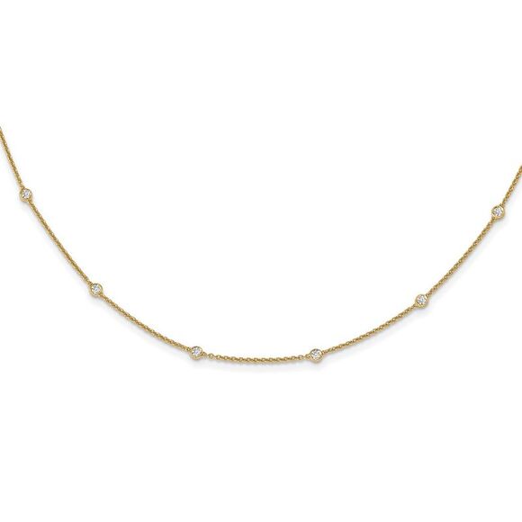 14k Yellow Gold Diamond Station Cable Necklace - Picture 1 of 4